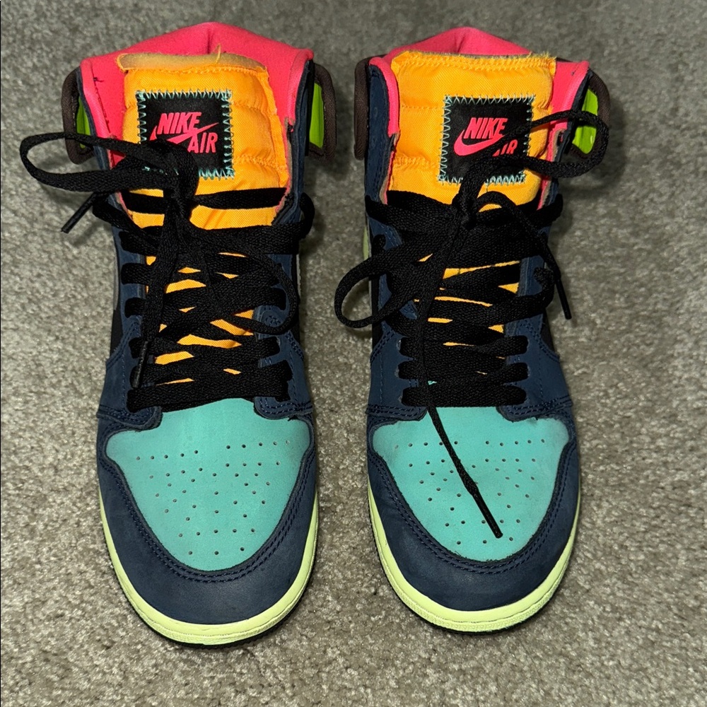 Jordan Kids Multicolor High-Top Sneakers - Teal/Pink/Neon Yellow/Navy/Black